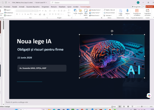 Webinar înregistrat „Noua lege AI. Obligații și riscuri pentru firme” + pachet esențial documente implementare GDPR și Actul IA